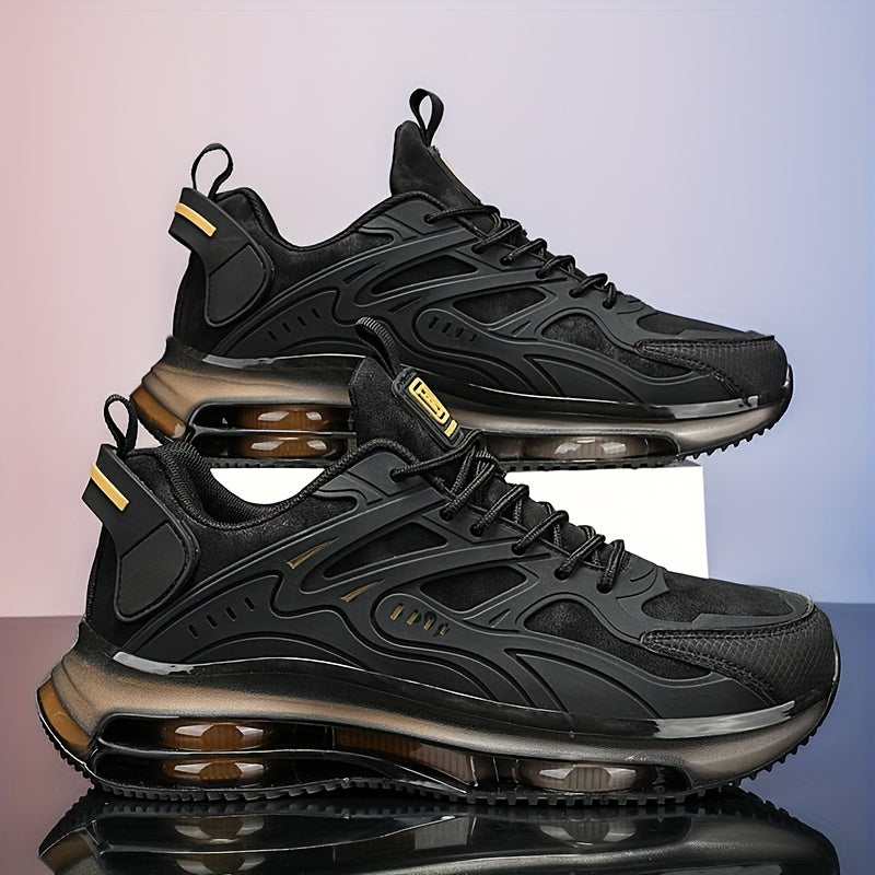 Erkaklar uchun qora yugurish krossovkalari - nafas oladigan, suv o'tkazmaydigan, zarbani yutuvchi, mustahkam kauchuk taglik - ochiq havoda faoliyatlar, yurish, yugurish uchun - bog'ichli, barcha mavsumlar uchun