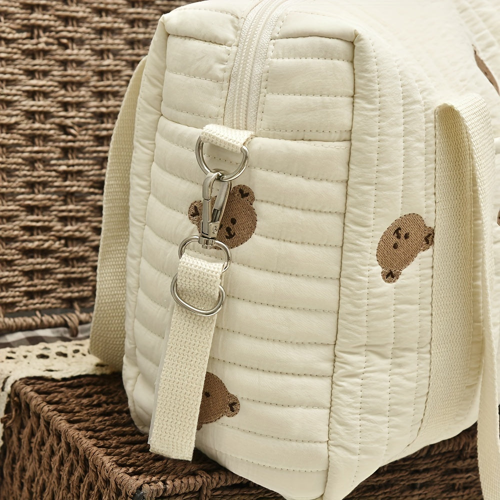 Spacious Embroidered Diaper Bag with Milk Bottle Organizer Multi-Functional Baby Stroller Hanging Bag