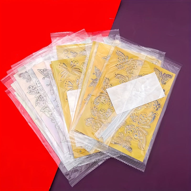 Set of 10 Gold and Silver Butterfly Cake Toppers Hollow Wall Stickers 3D Decorations