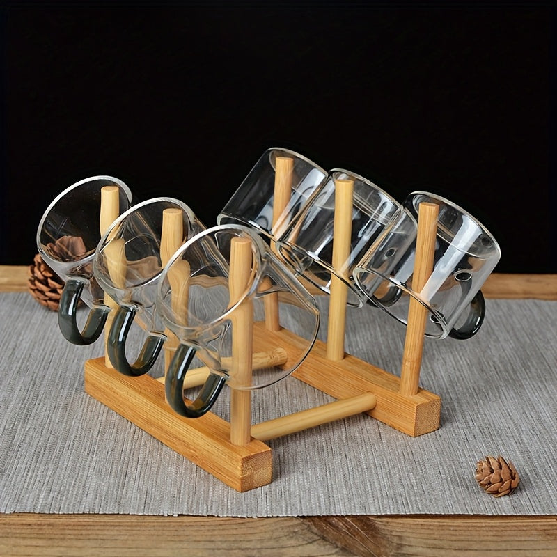 Elegant Bamboo Cup Holder Space-Saving Rack for Tea Sets and Glassware Dust-Proof