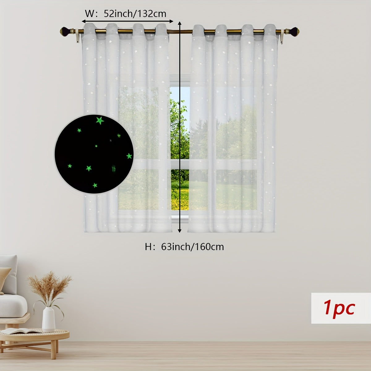 Pastoral Style Curtains with Luminous Star Pattern for Bedroom Living Room Office Kitchen