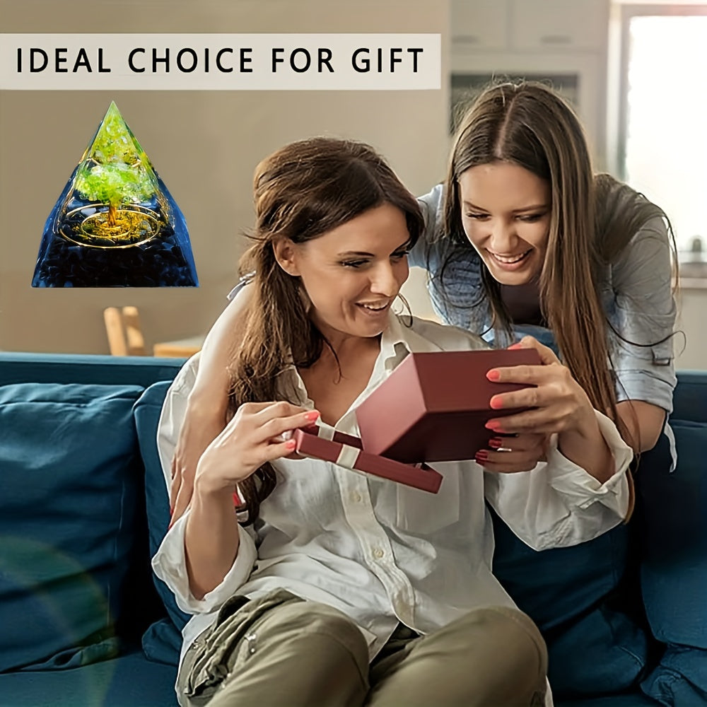 Healing Energy Pyramid with Copper Wire Tree of Life Orgonite Chakra Meditation Tool with Resin Stones