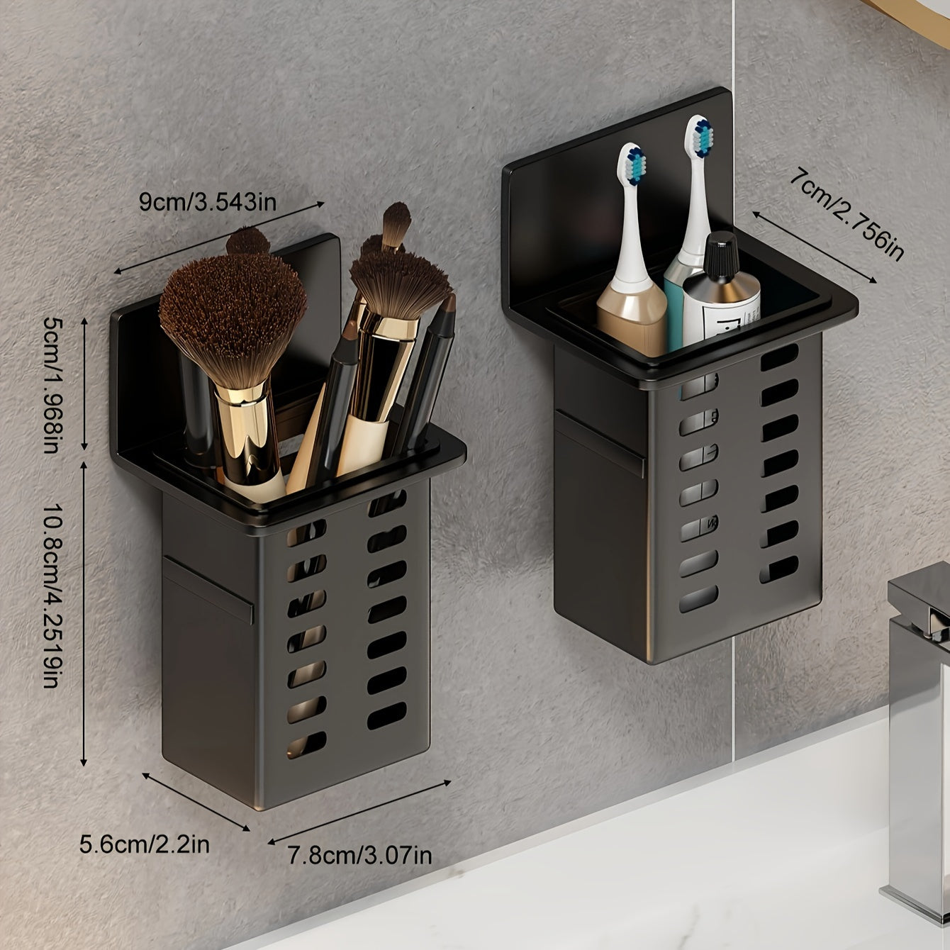 Wall-Mounted Storage Organizer for Toothbrush Toothpaste and Toiletries Black