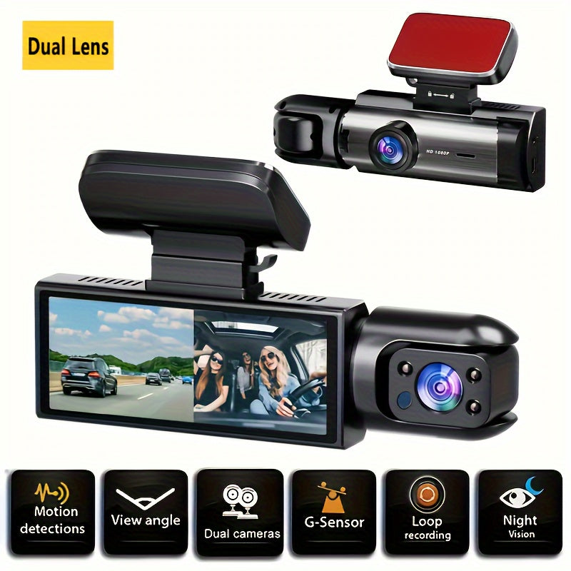 Dual Camera Car Dash Cam 1080P Front 480P Inside Night Vision Wide Angle 8.03cm IPS Screen Optional 32GB SD Card
