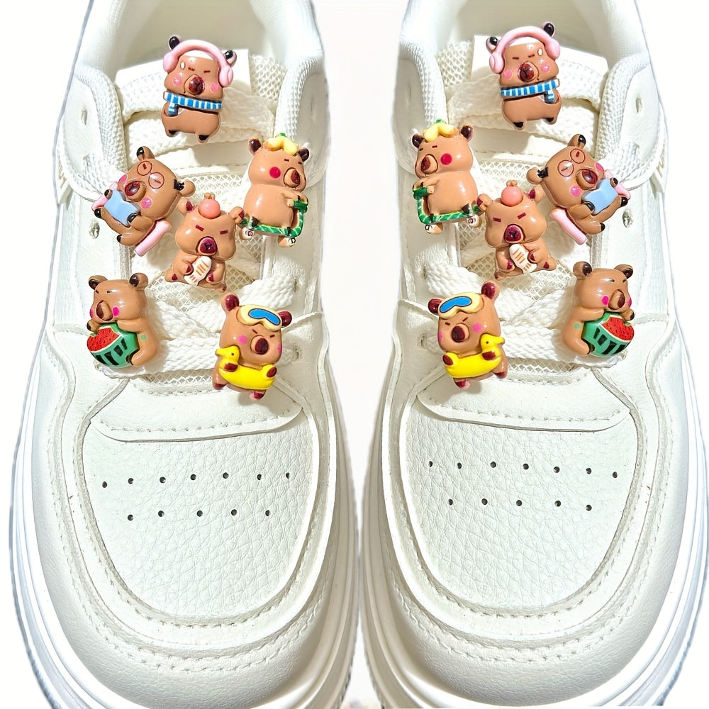 12pcs Cartoon Capybara Shoe Buckles and Laces Decorations for Sports Shoes