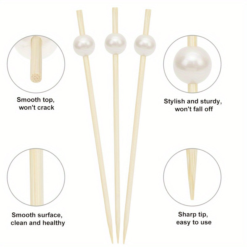 Set of 100 Pearl Bamboo Toothpicks for Weddings and Parties