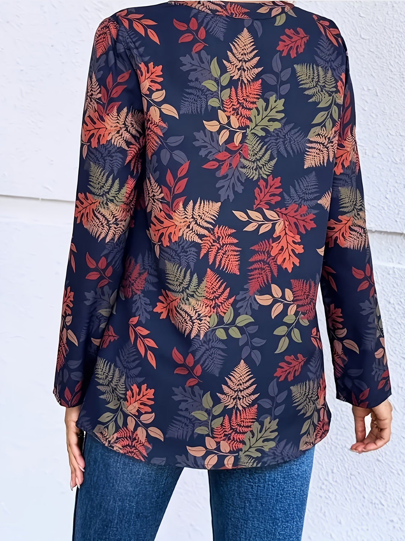 Women’s Polyester V-Neck Long Sleeve Blouse with Ruched Bust All-Season Casual Shirt