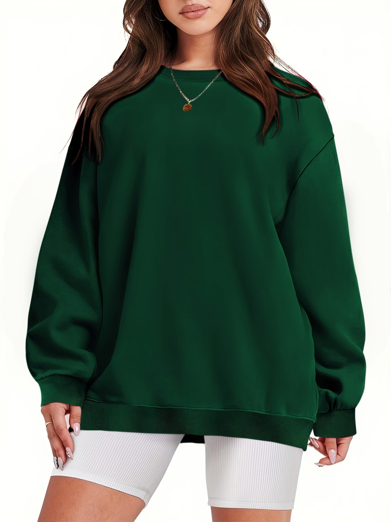 Plus Size Women's Solid Long Sleeve Crew Neck Sweatshirt Casual Fall Spring