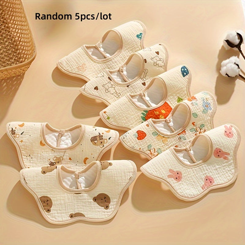 Baby Bibs Pack of 5 Cotton Waterproof Drool Bibs for Newborns Infants Unisex Petal Shape