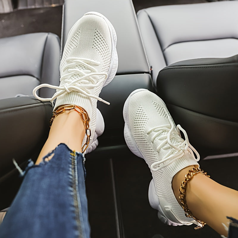 Women's Solid Color Platform Sneakers Breathable Lace-Up Running Shoes Plus Size