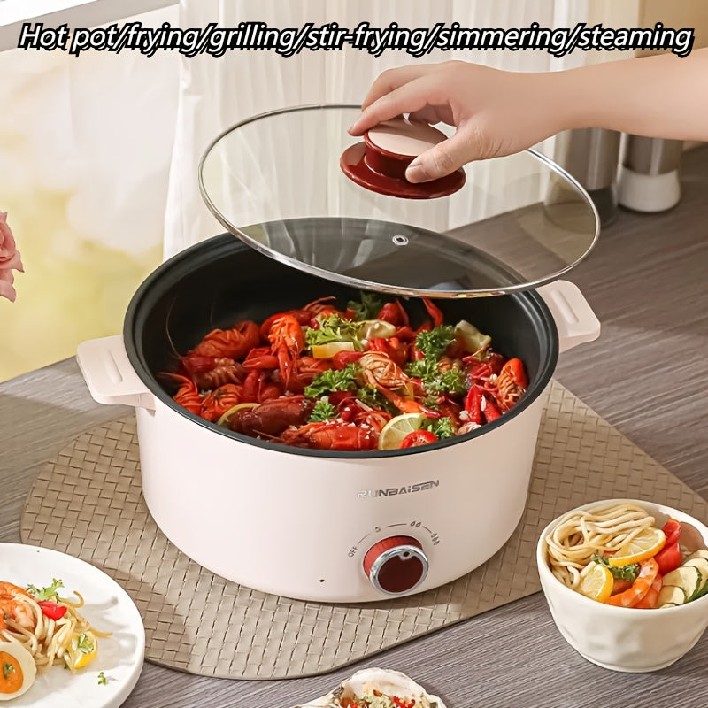 Elektr pishirish qozoni, 3 ta issiqlik sozlamasi, yopishqoq ichki qozon, tugma orqali haroratni boshqarish, issiqdan himoyalovchi tashqi qism, katta kalibr, ko'rish uchun shisha qopqoq. Qovurish, pishirish, bug'lash uchun mos.