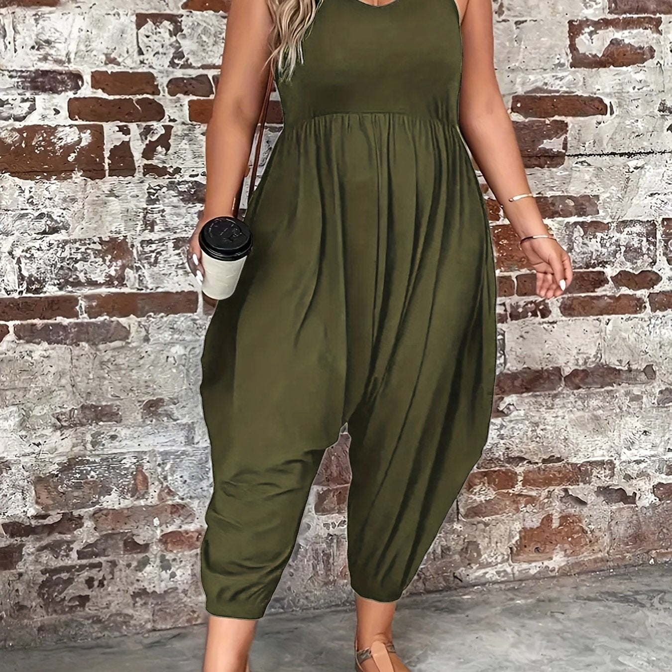 Women's Plus Size Sleeveless Off-Shoulder Jumpsuit Polyester Spandex Casual Romper