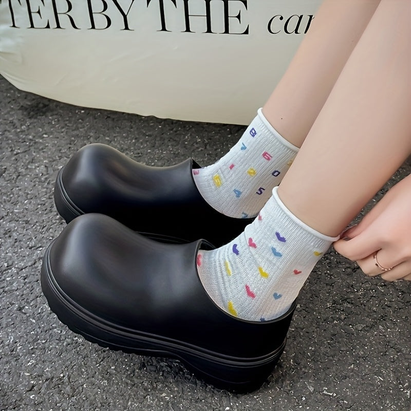 Men Women Waterproof Black Rain Boots EVA Flat Lace-Up All-Season Casual