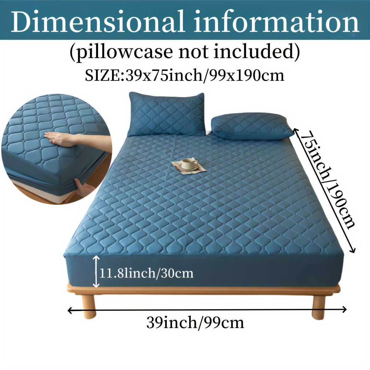 Suv o'tkazmaydigan, shovqinsiz, emboss qilingan yostiq qoplami, to'shakka mos keladigan, 29.97 sm chuqurlikdagi, yuviladigan, chang o'tkazmaydigan