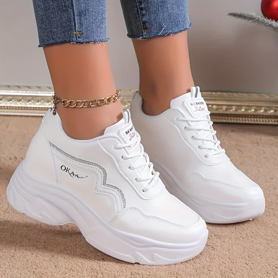 Women's Breathable Mesh Chunky Dad Sneakers White Low-Top Casual Athletic
