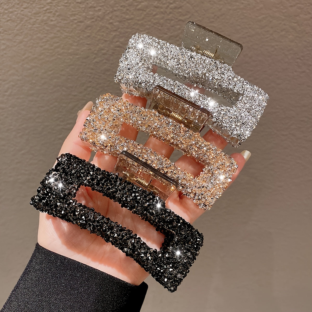 Women's Square Water Diamond Grip Hair Clips Set PVC Elegant Minimalist Oblong Rhinestone