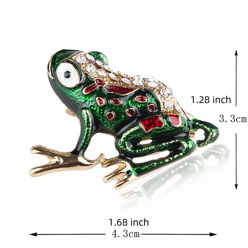 Enamel Frog Brooch Pin Animal-Shaped Crystal Details Unisex Accessory