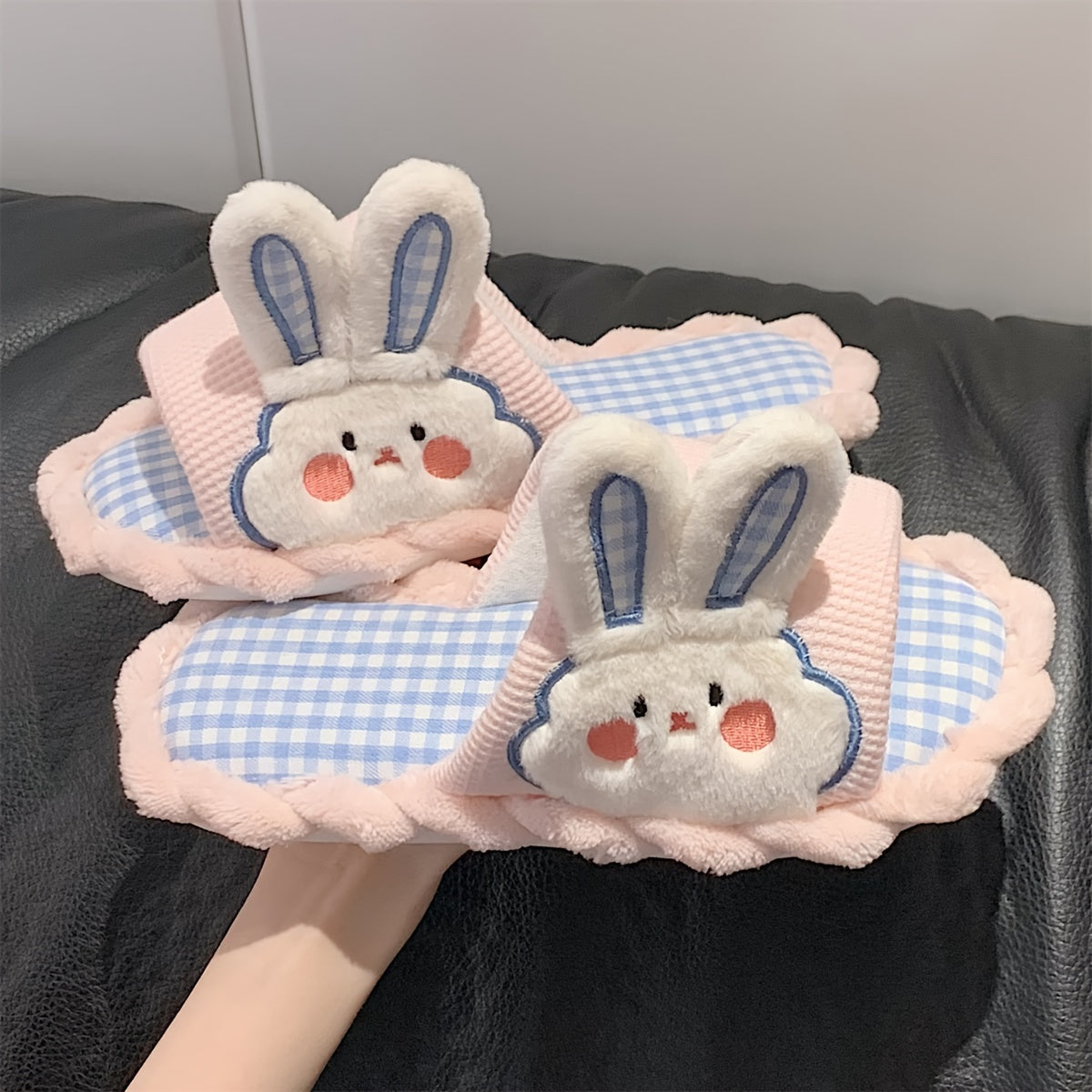 Women’s 3D Rabbit Slip-On Slippers Linen House Shoes Indoor Non-Slip EVA