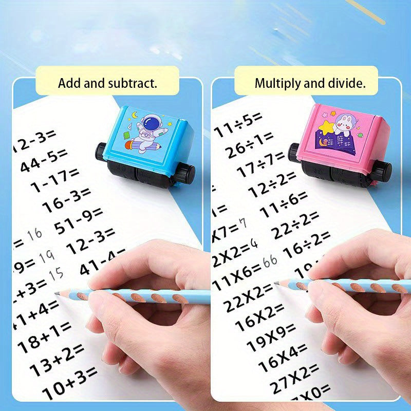 Bolalar, o'qituvchilar va ota-onalar uchun matematik muhrlar to'plami - qayta ishlatiladigan va qizil/ko'k dizaynda ixcham.