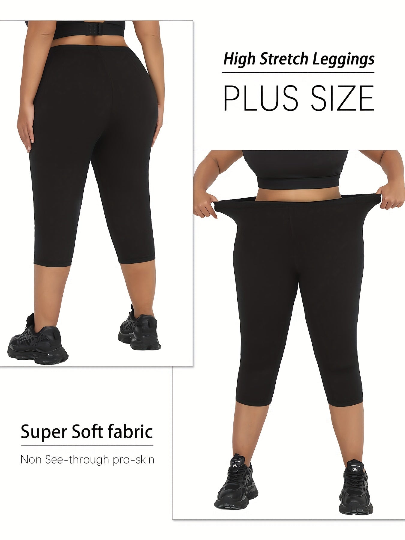Plus Size Women's Slim Soft Capri Leggings Gray High Stretch Yoga