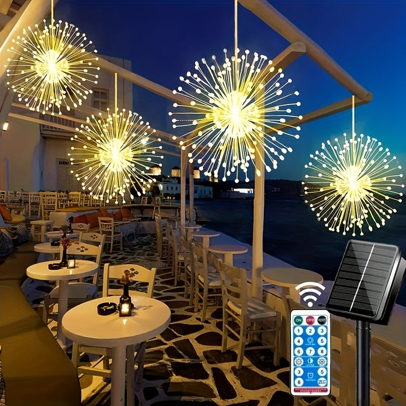 Set of Four Solar-Powered Hanging Fireworks Lights for Outdoors