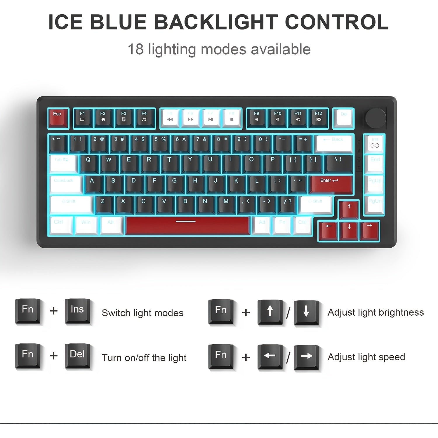 75% Mechanical Gaming Keyboard with Ice Blue Backlight Yellow Switches Ergonomic Design NKRO USB