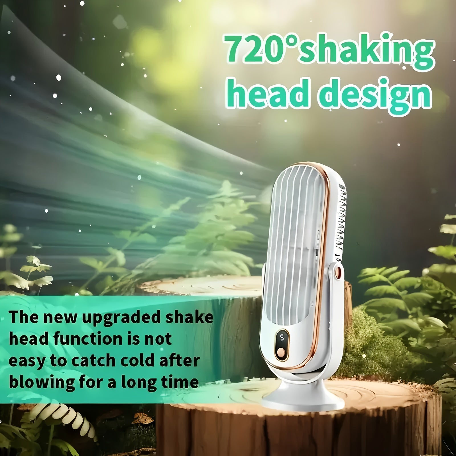 Ventilador de aire acondicionado portátil con enfriamiento de 5 velocidades, giro de 720°, batería de litio recargable, carga USB, para uso en interiores y exteriores