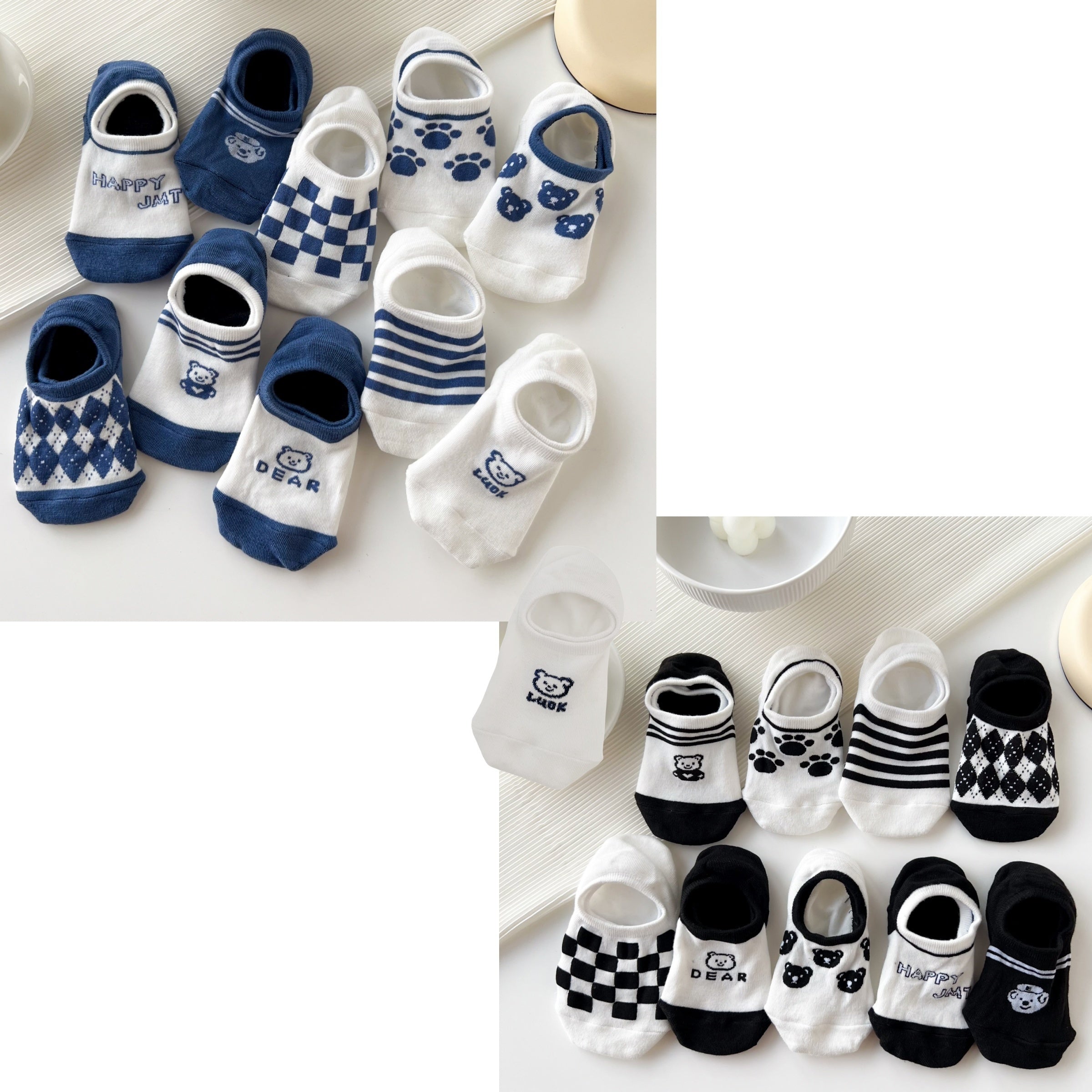 Teenager's Bear Pattern Low Cut Socks 5 or 10 Pairs Soft Non-Slip Comfortable All-Season