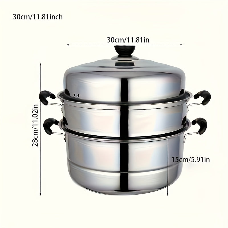 3-Tier Stainless Steel Steamer Pot with Lid for Vegetables Dumplings Soups
