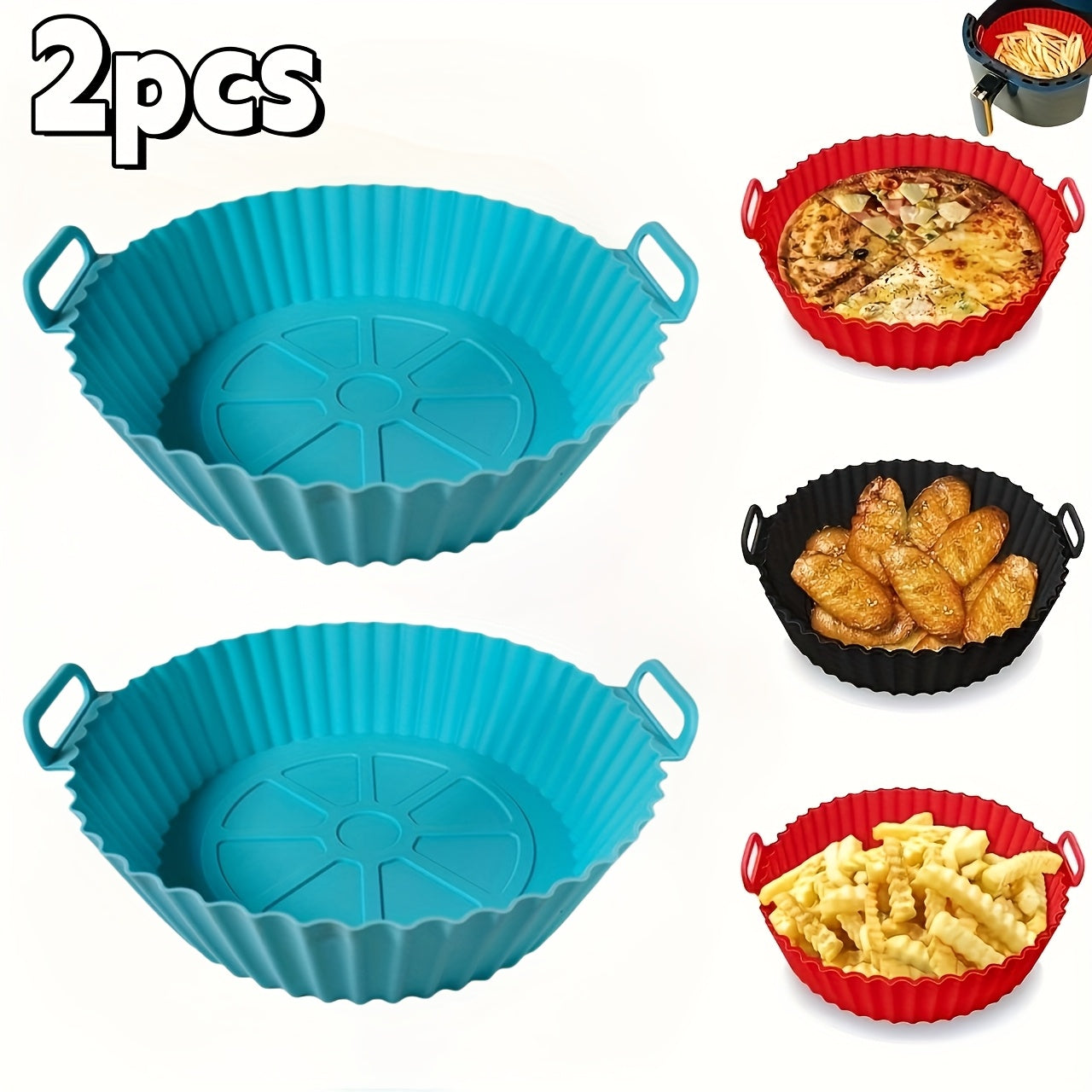 Set of 2 Reusable Silicone Air Fryer Liners Non-Stick Circular Baking Mats for Healthy Cooking