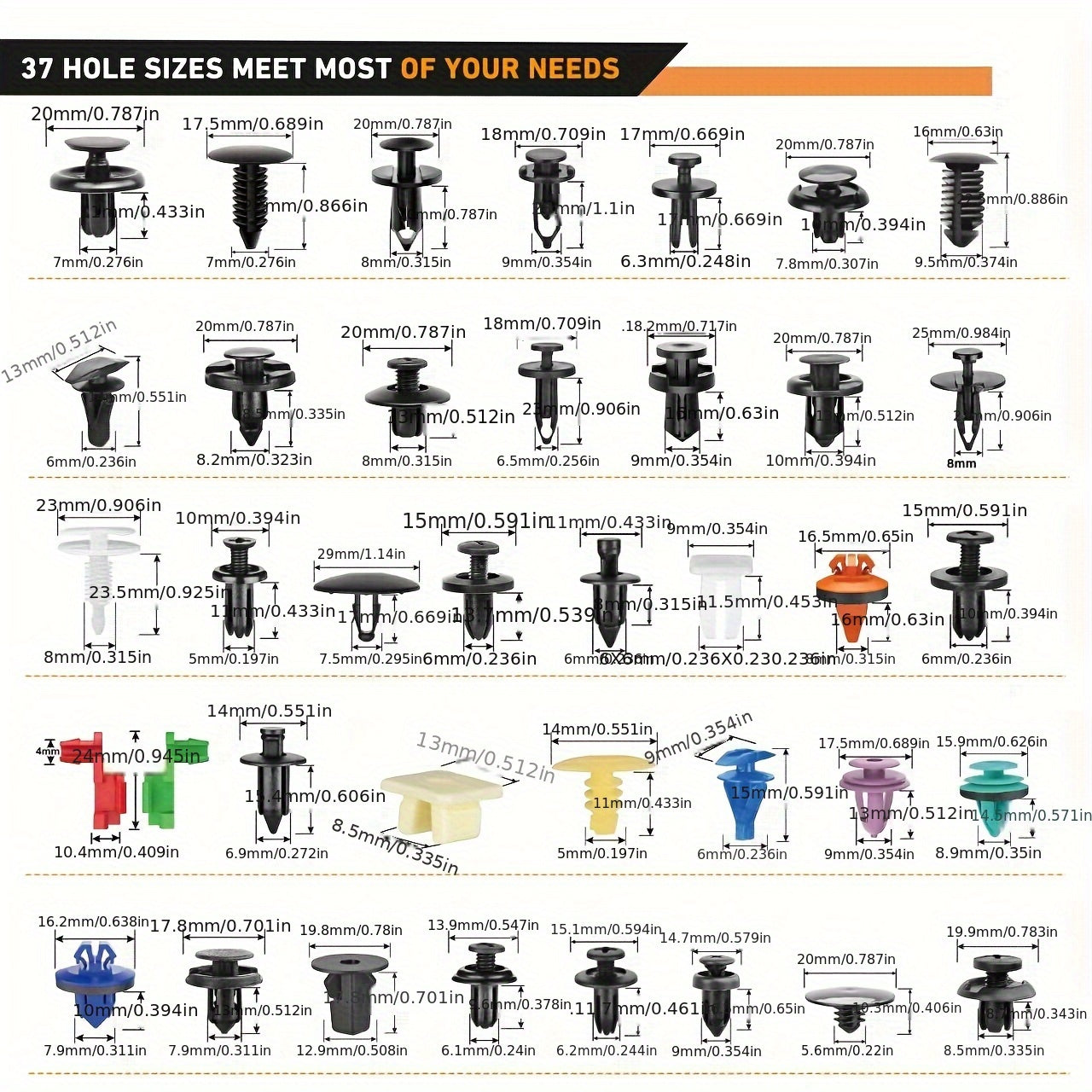 Automotive Fastener Kit Nylon Rivets Cable Ties Push Pins Hardware Set