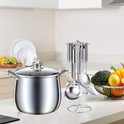 Stainless Steel Soup Pot Set for Camping and Kitchen with 7 Utensils