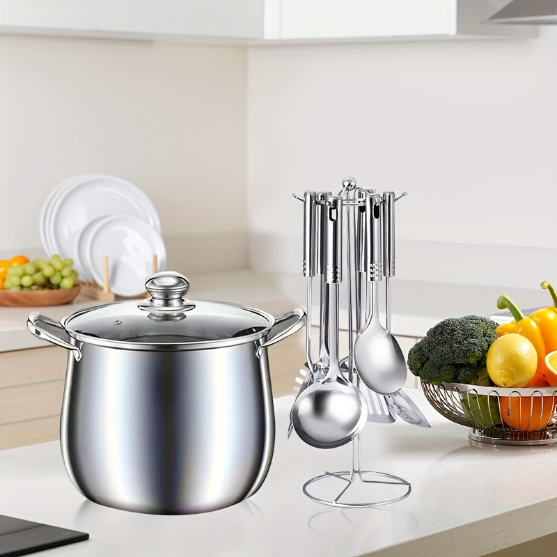 Stainless Steel Soup Pot Set for Camping and Kitchen with 7 Utensils