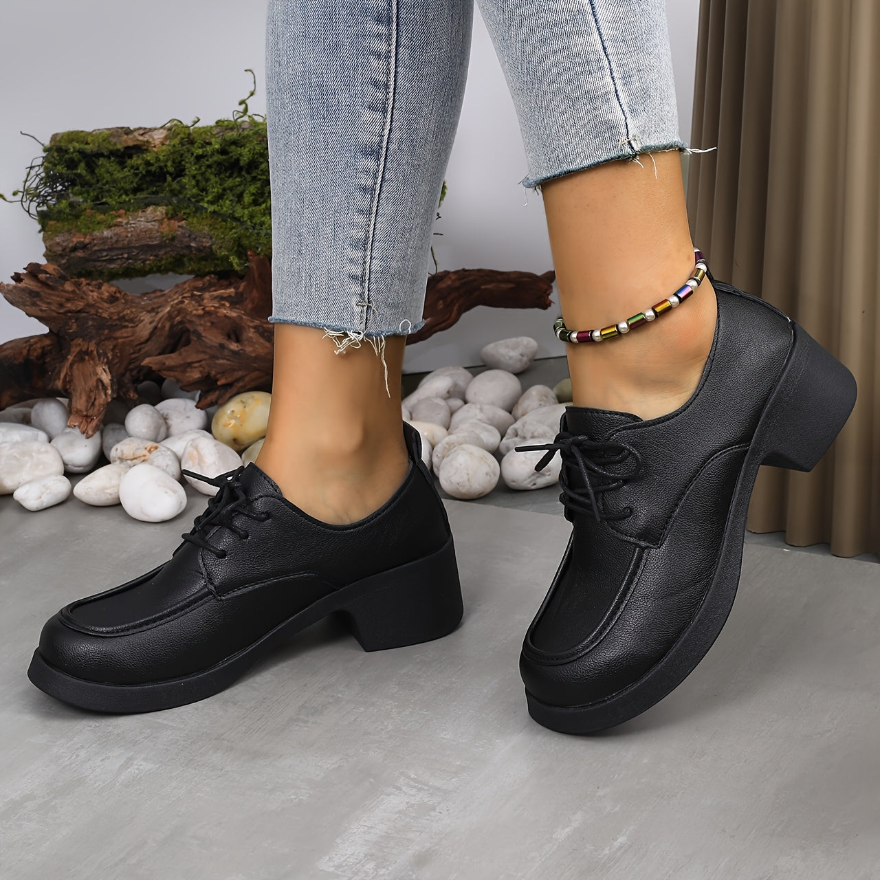 Women's Black Oxford Shoes Loafers With Soft Sole All-Season