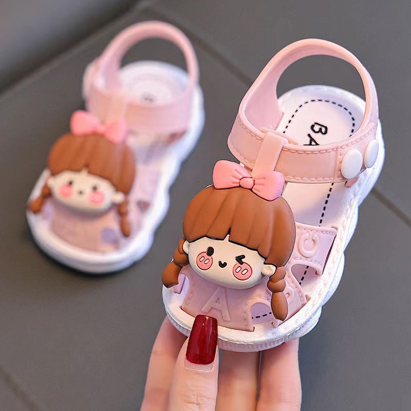 Girls Summer 2024 Cartoon Princess Sandals Toddler Infants PVC Low Top Buckle Closure