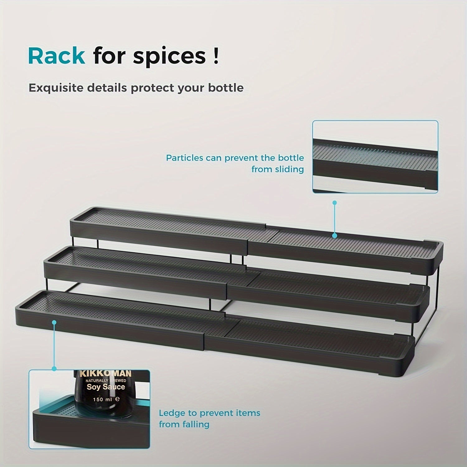 Expandable Spice Storage Organizer with Adjustable Tiers for Kitchen Cabinets and Pantry