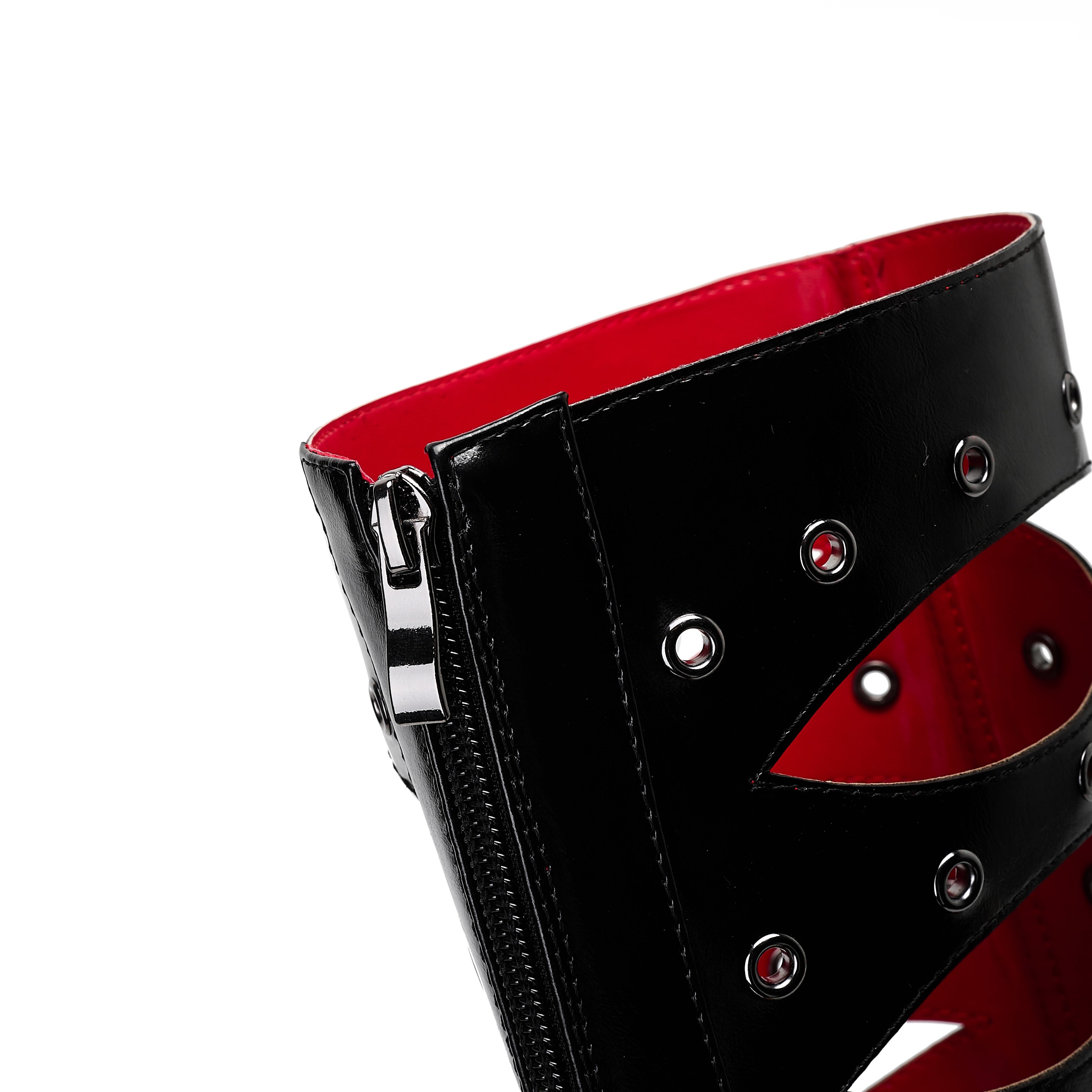 Women Hollow-Out Knee-High Leather Boots with Zipper and Pointed Toe