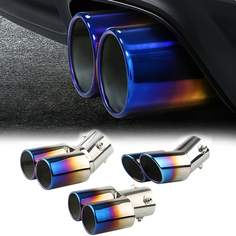 Stainless Steel Dual Exhaust Tips Blue Finish Easy Install Durable