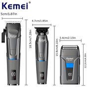 Набор машинок для стрижки волос с LED-дисплеем, 3 электробритвы, литий-ионный аккумулятор 2500 мАч, беспроводной