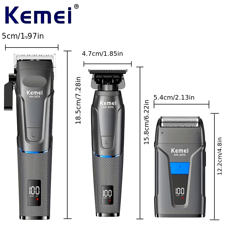 Набор машинок для стрижки волос с LED-дисплеем, 3 электробритвы, литий-ионный аккумулятор 2500 мАч, беспроводной