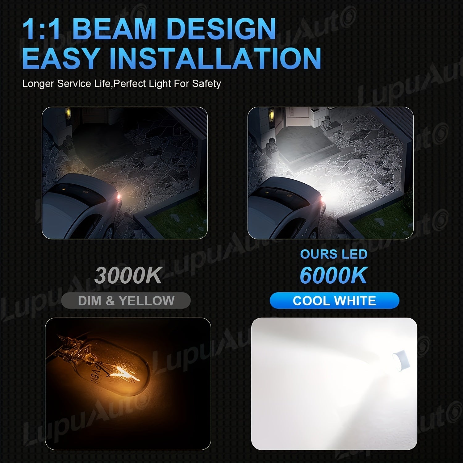 2 Pack LED Headlight Bulbs T15 W16W 6000K White Error-Free Car Lights