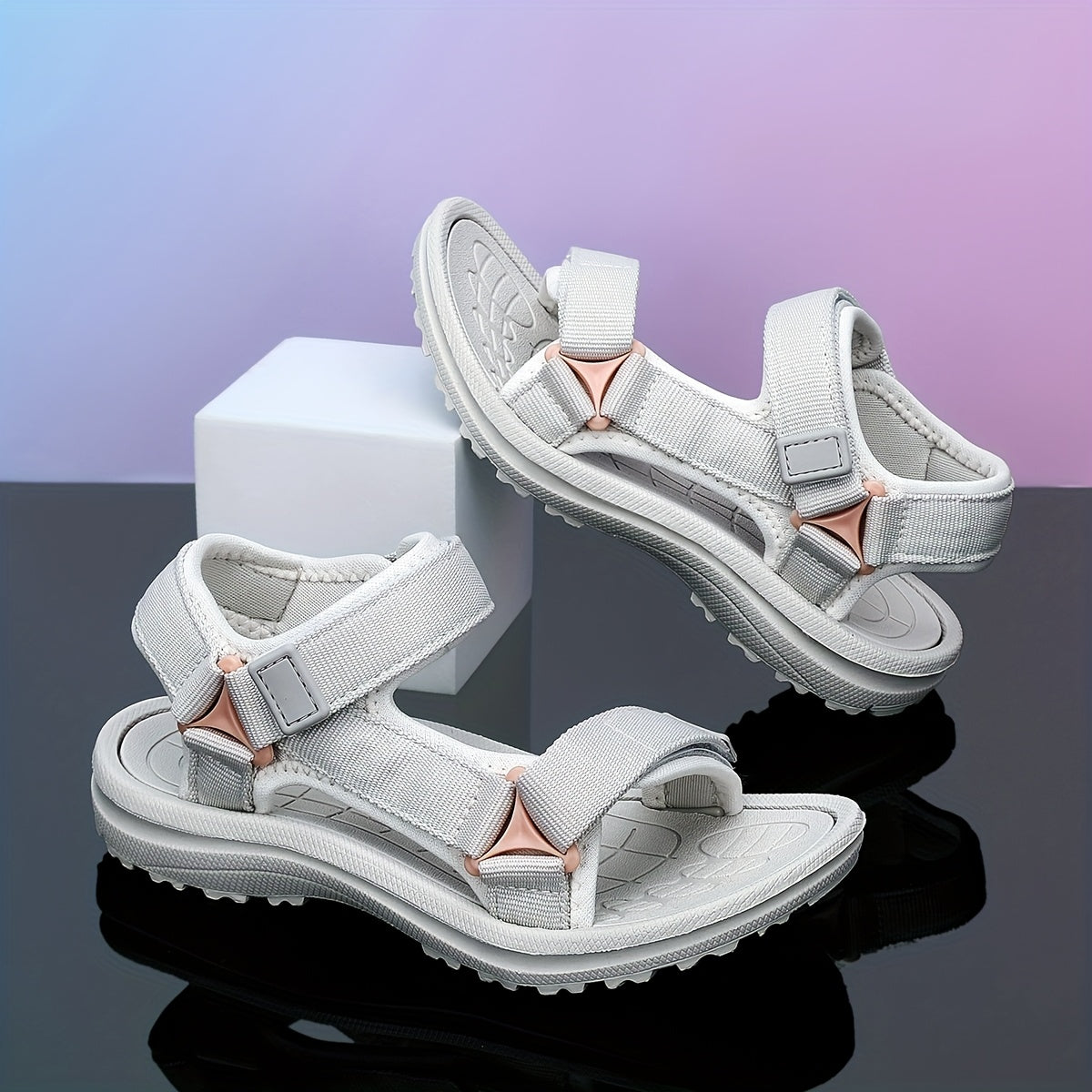 Sandalias de verano para niñas beige, transpirables, antideslizantes, de tela, calzado casual