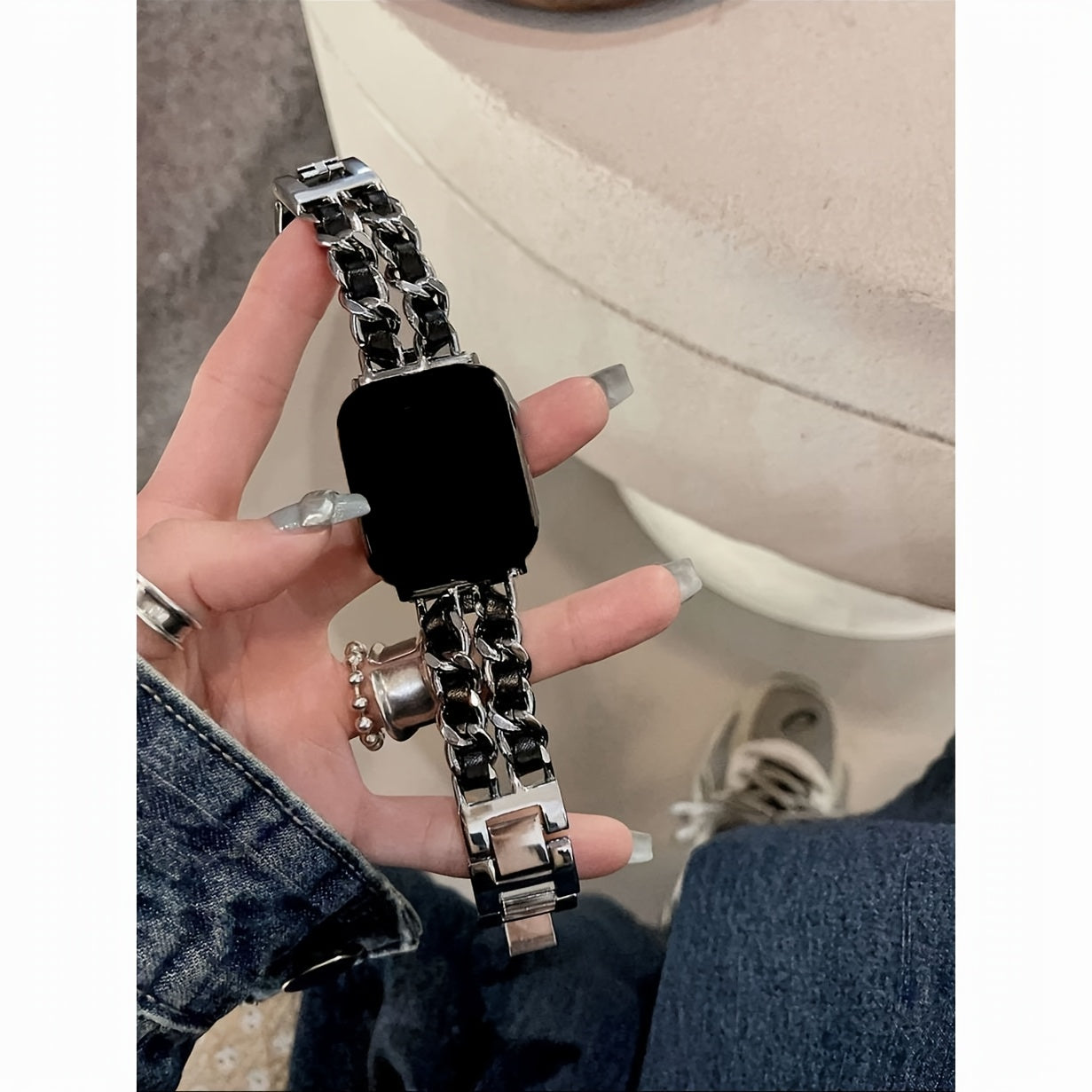 Small Metal Stitched Watch Band Compatible with Apple Watch 38mm 40mm 41mm 42mm 44mm 45mm 46mm 49mm