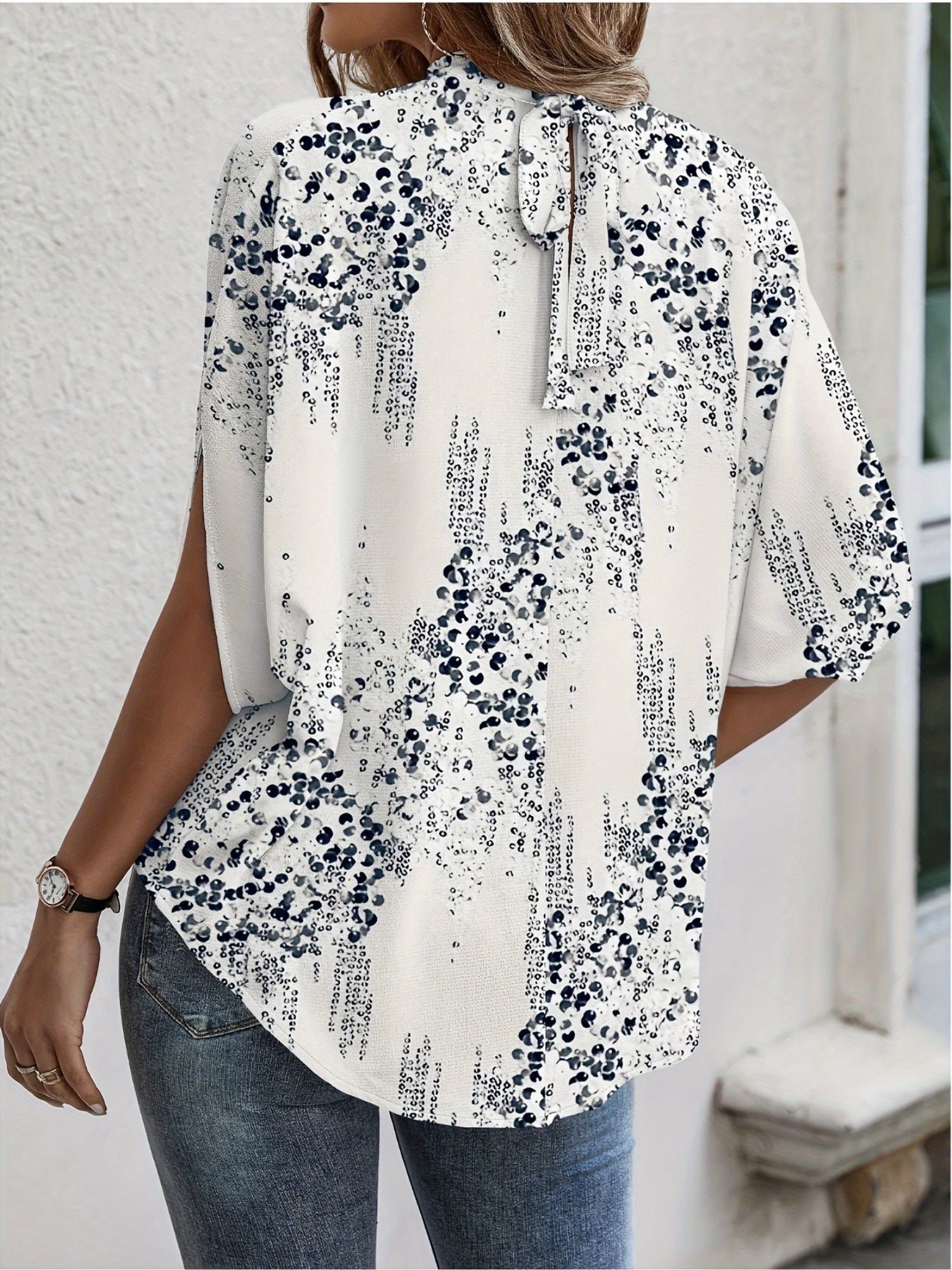 Блузка для полных женщин с бантиками и цветочным принтом, коричневая летняя топ