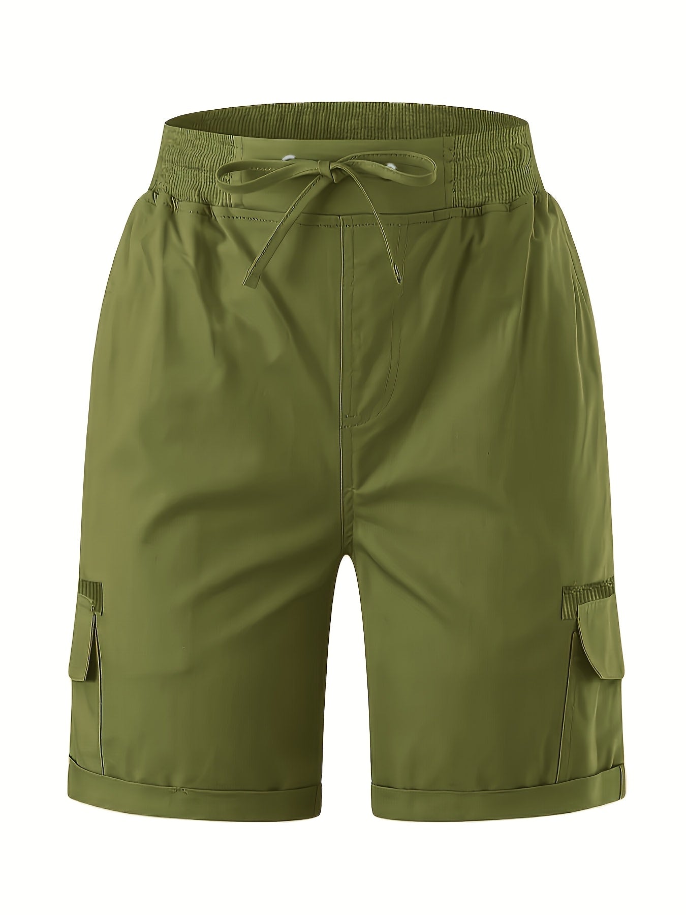 Шорты женские больших размеров оливкового цвета с кроем-карго, шнурком на поясе и боковыми разрезами