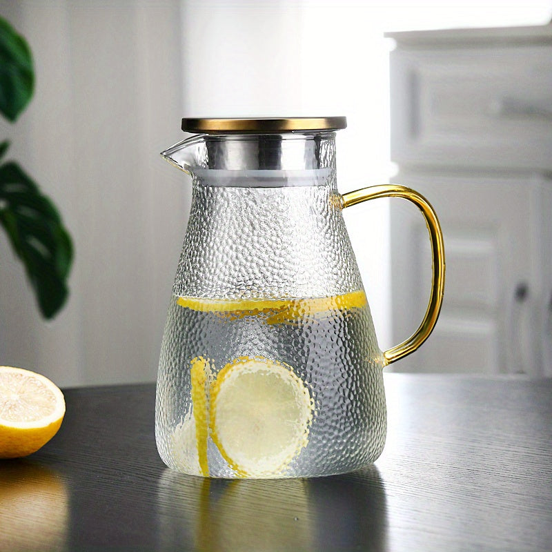 Glass Pitcher with Golden Handle, Large Capacity, Heat-Resistant, Dishwasher Safe