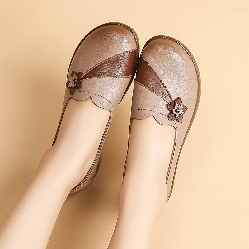 Zapatos planos casuales de mujer con lazo de imitación de cuero