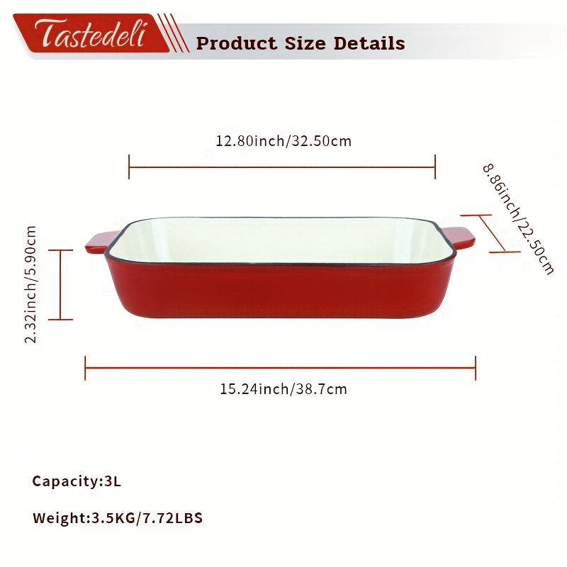 Enameled Cast Iron Lasagna Pan 33x23cm for Baking Roasting Serving