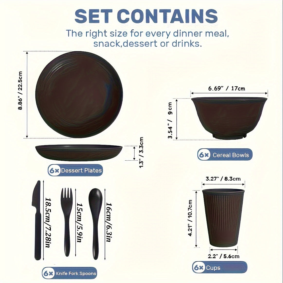 36-Piece Reusable Black Plastic Cutlery Set for Travel Camping and Daily Use