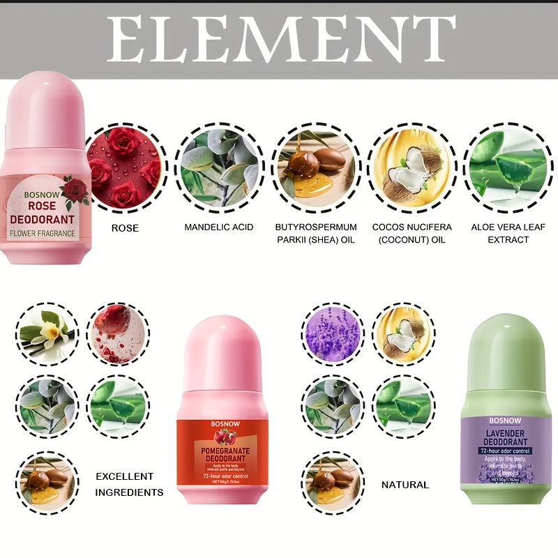 Unisex Deodorant Set with Rose Pomegranate Lavender Natural Fragrance Moisturizing